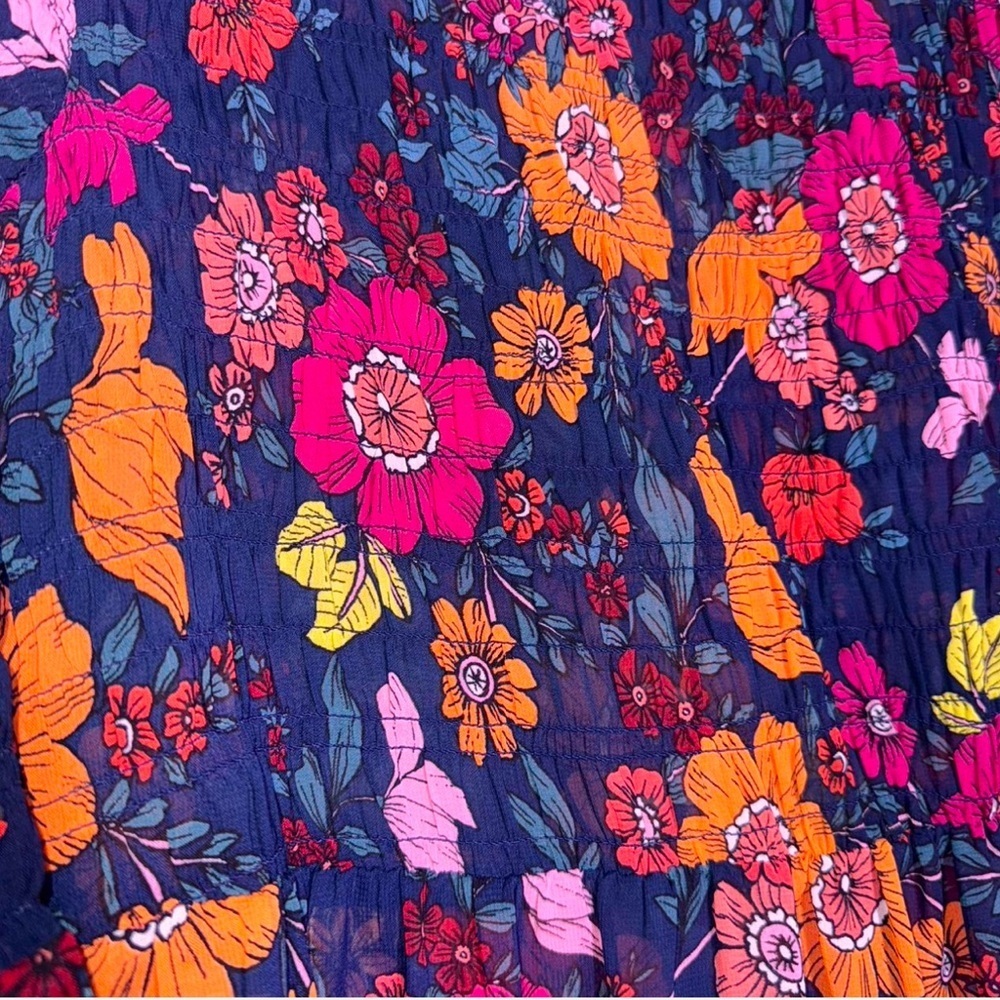 Tacera Floral Maxi Dress in Navy with Pink & Orange Blooms - Picture 4 of 7